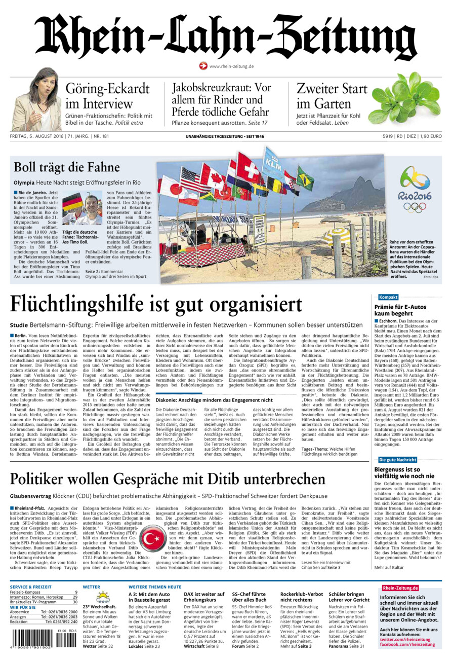 Rhein-Lahn-Zeitung Diez (Archiv) vom Freitag, 05.08.2016