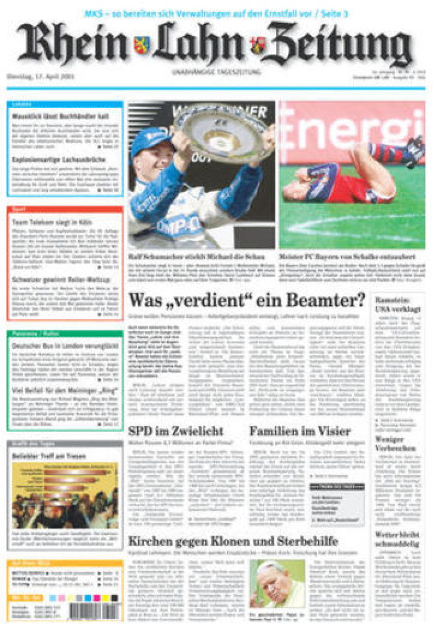 Rhein-Lahn-Zeitung Diez (Archiv) vom Dienstag, 17.04.2001
