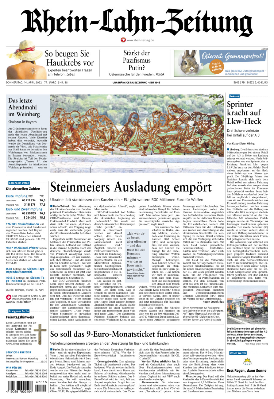 Rhein-Lahn-Zeitung Diez (Archiv) vom Donnerstag, 14.04.2022