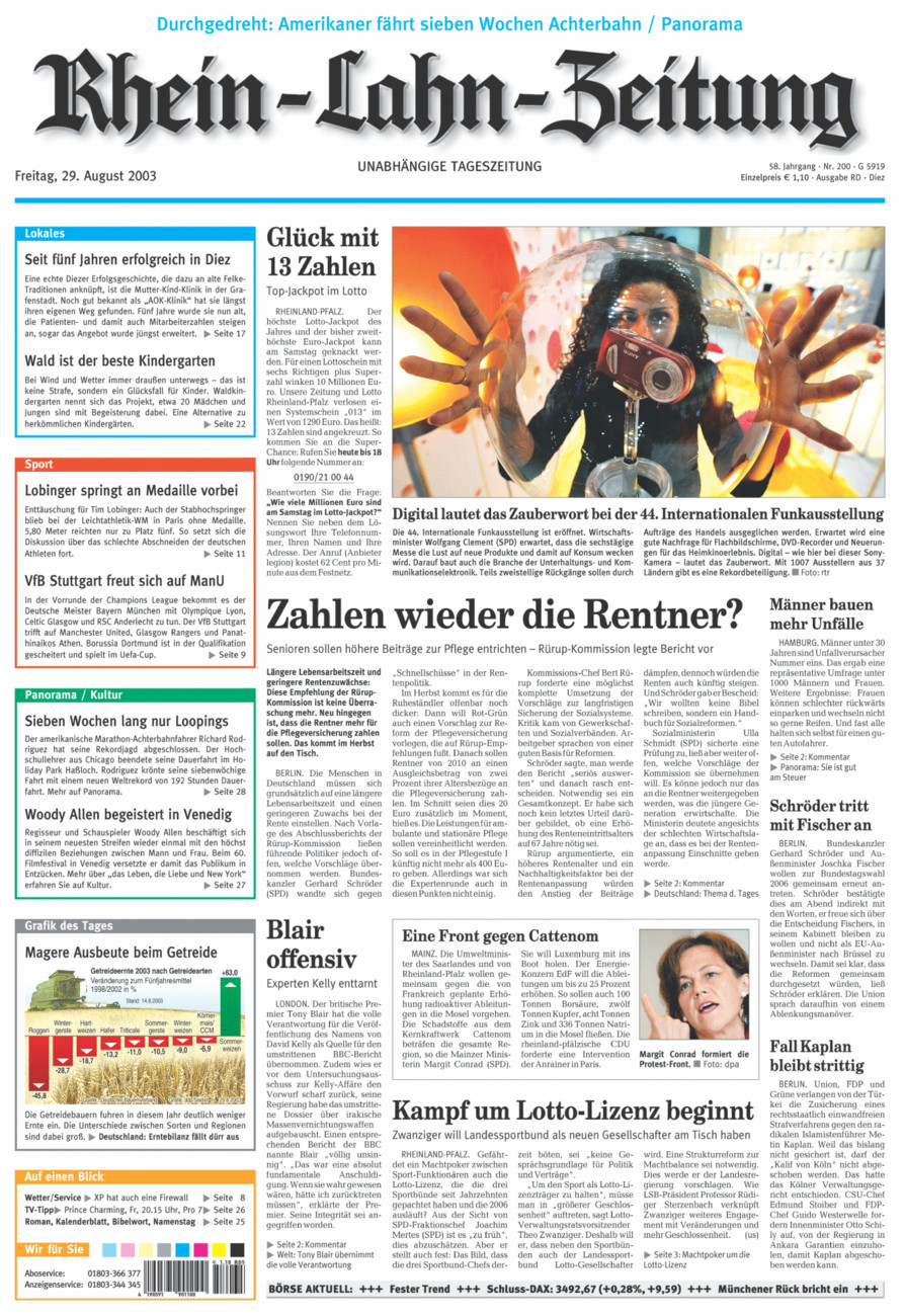 Rhein-Lahn-Zeitung Diez (Archiv) vom Freitag, 29.08.2003