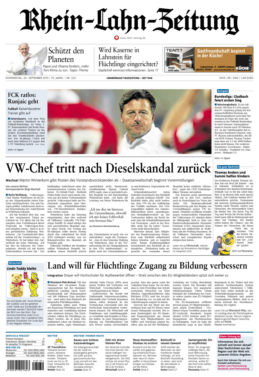 Rhein-Lahn-Zeitung Diez (Archiv) vom Donnerstag, 24.09.2015