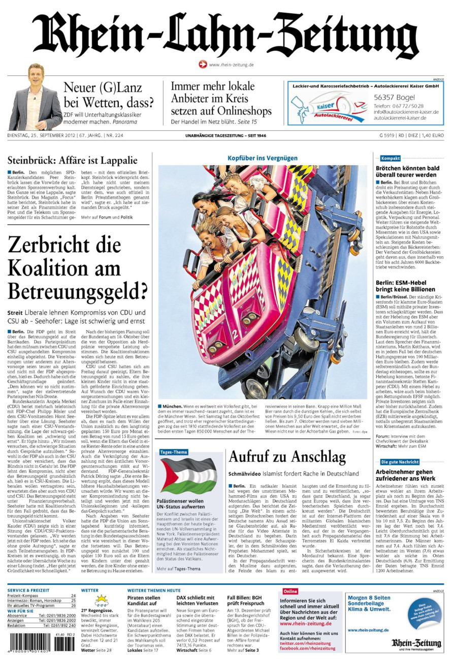 Rhein-Lahn-Zeitung Diez (Archiv) vom Dienstag, 25.09.2012