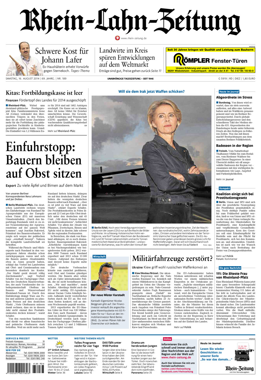 Rhein-Lahn-Zeitung Diez (Archiv) vom Samstag, 16.08.2014