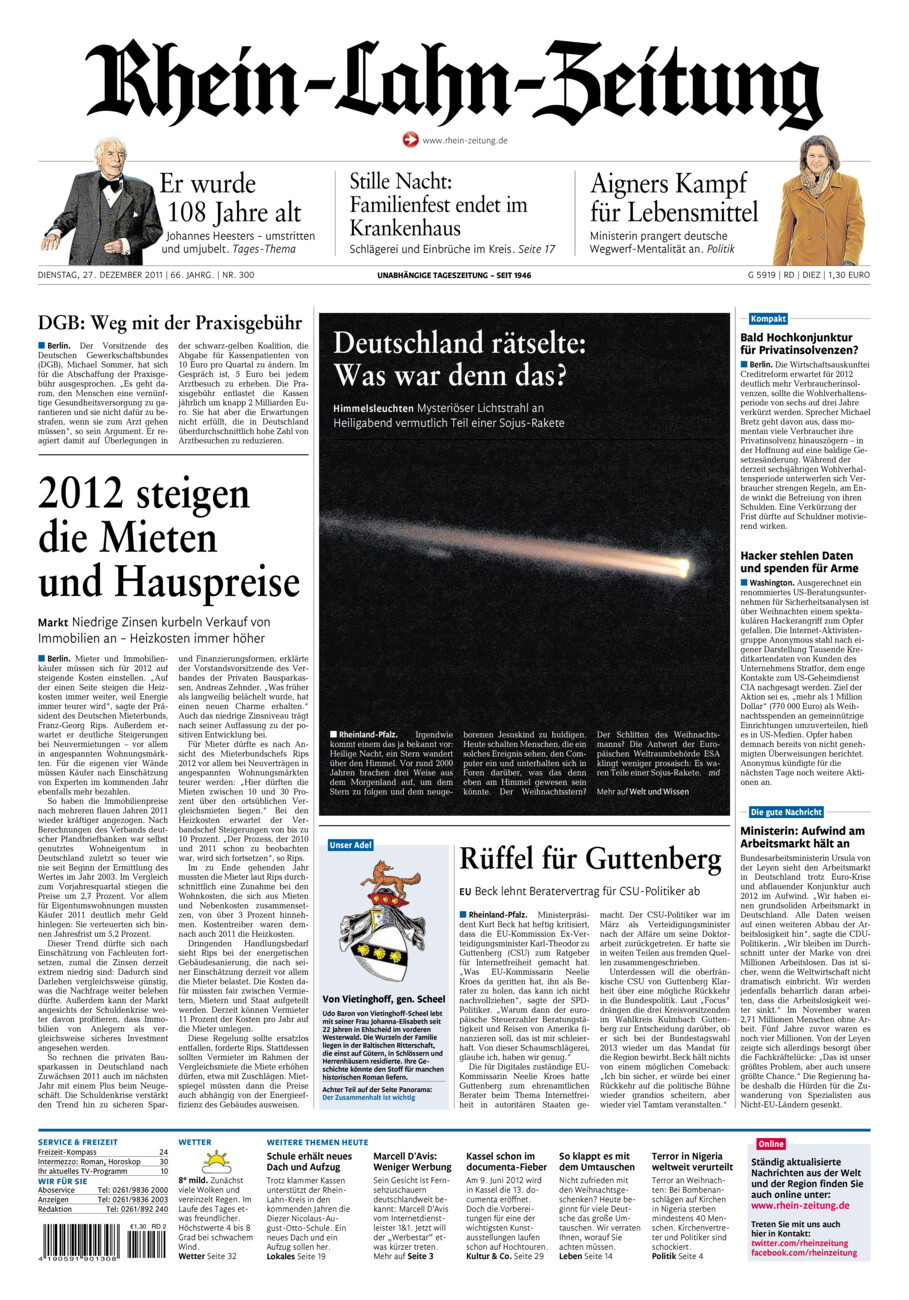 Rhein-Lahn-Zeitung Diez (Archiv) vom Dienstag, 27.12.2011