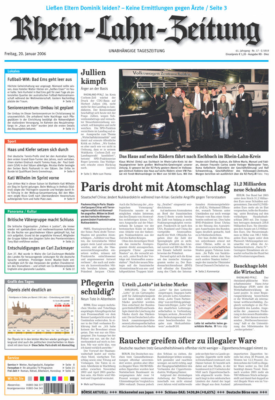 Rhein-Lahn-Zeitung Diez (Archiv) vom Freitag, 20.01.2006