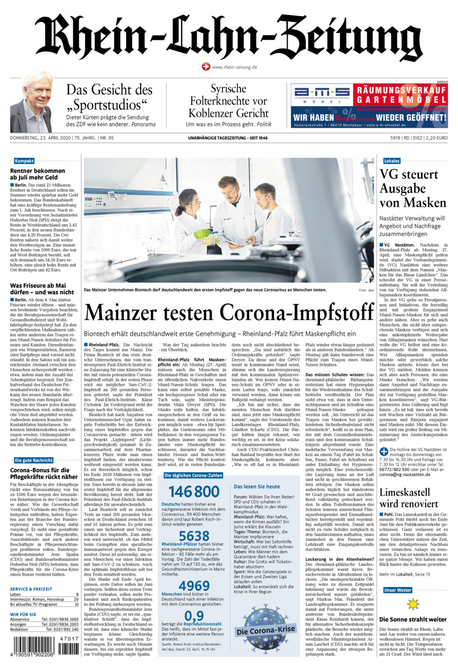 Rhein-Lahn-Zeitung Diez (Archiv) vom Donnerstag, 23.04.2020