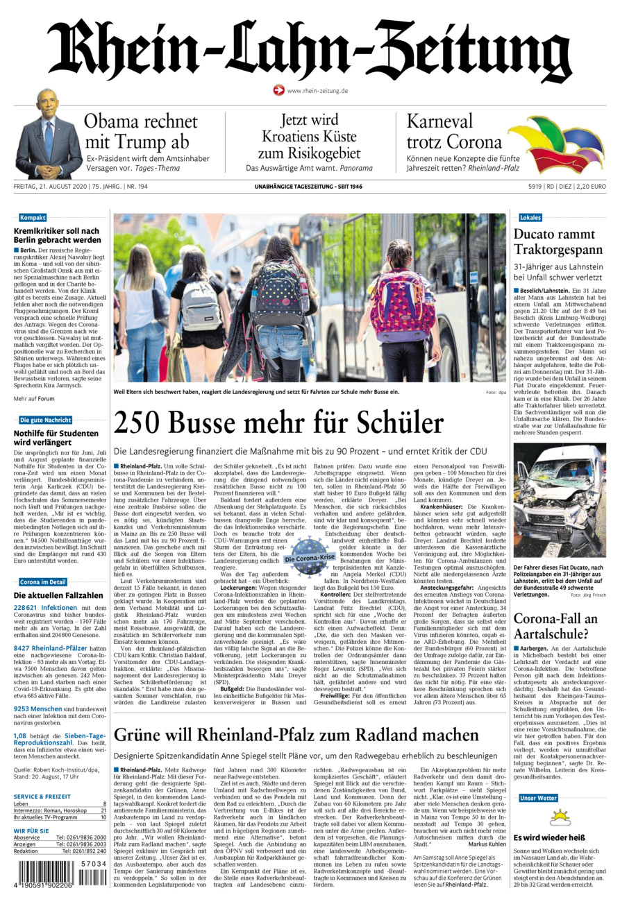 Rhein-Lahn-Zeitung Diez (Archiv) vom Freitag, 21.08.2020