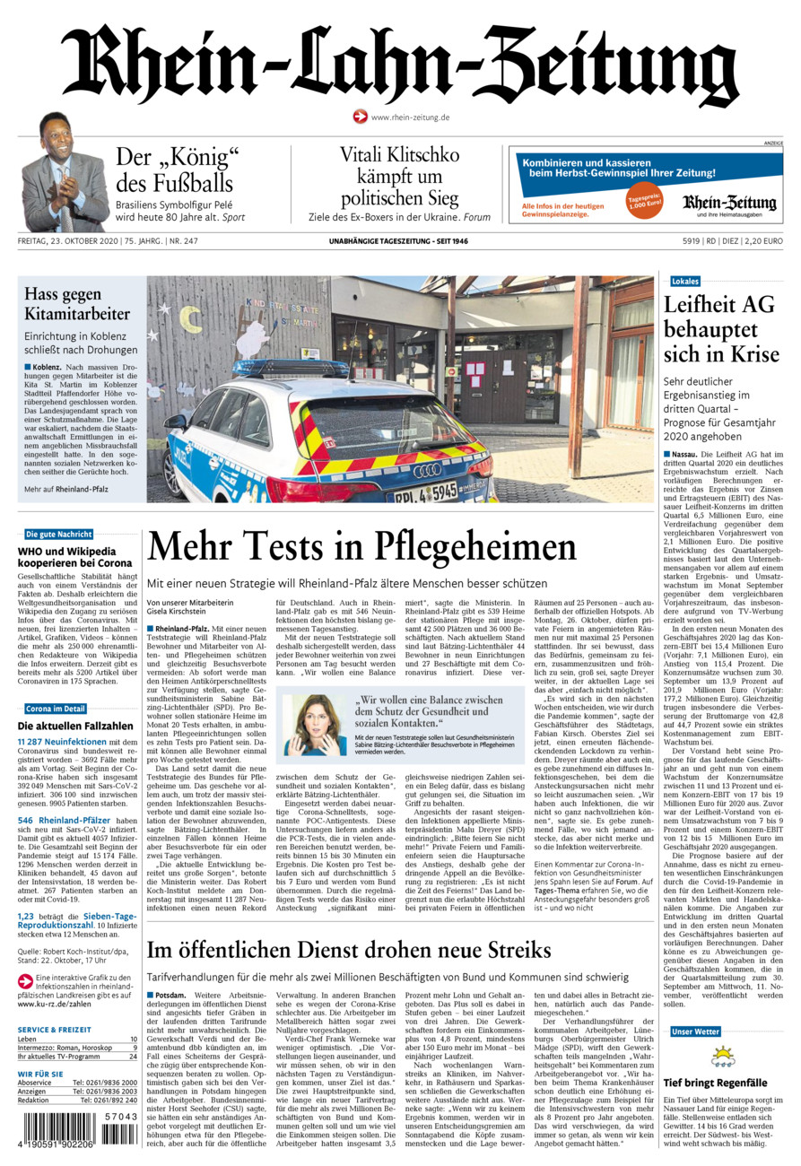 Rhein-Lahn-Zeitung Diez (Archiv) vom Freitag, 23.10.2020