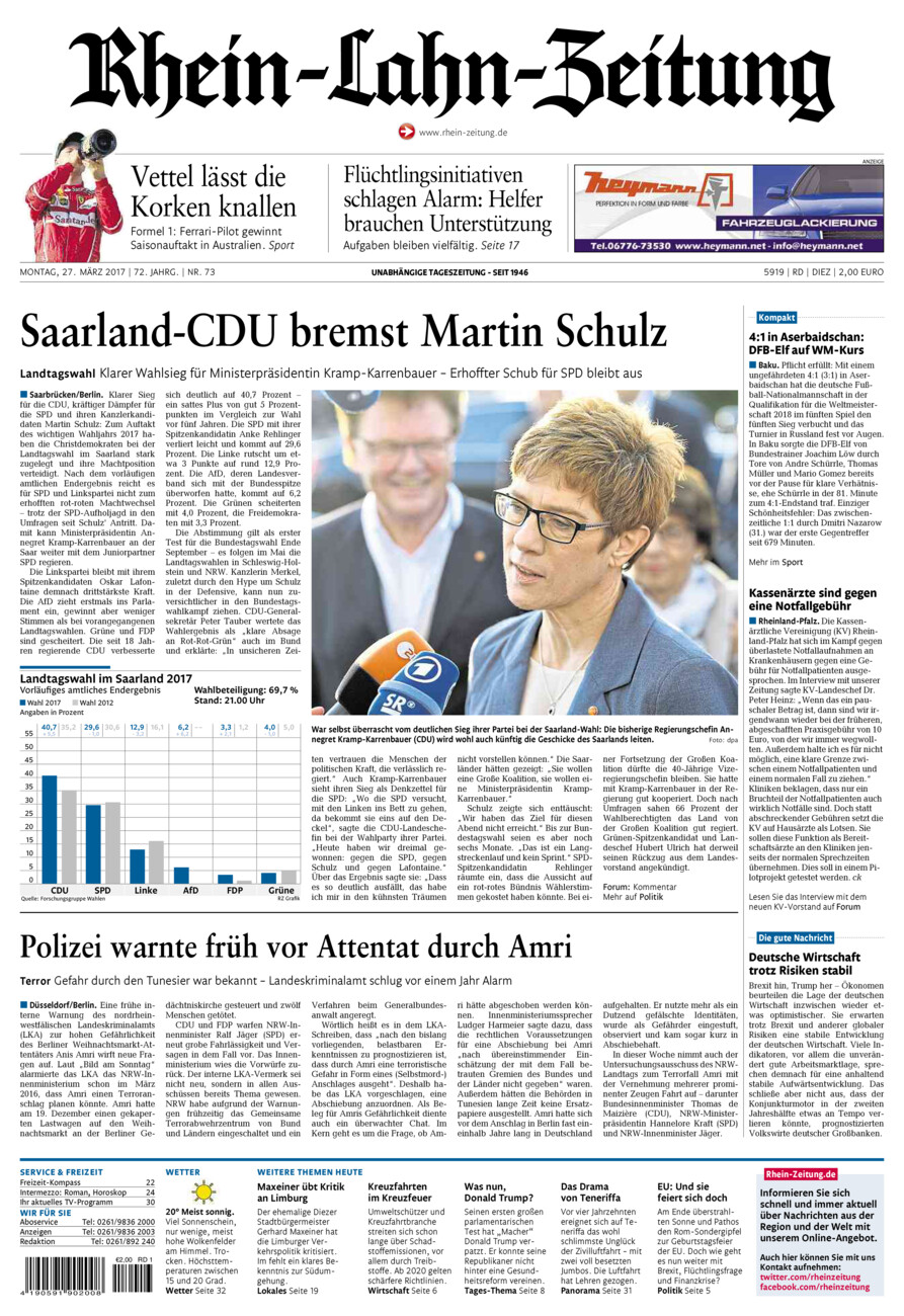 Rhein-Lahn-Zeitung Diez (Archiv) vom Montag, 27.03.2017