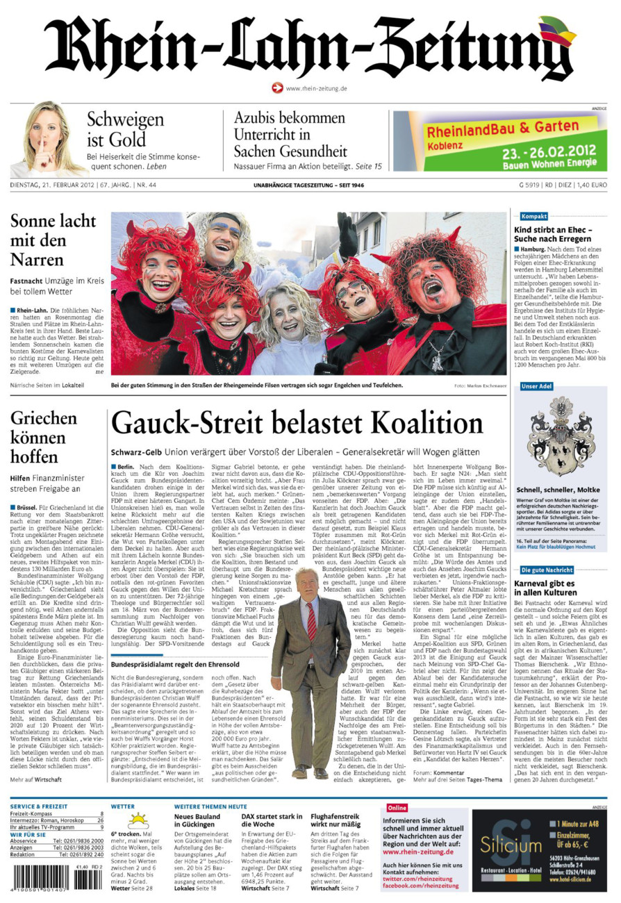 Rhein-Lahn-Zeitung Diez (Archiv) vom Dienstag, 21.02.2012