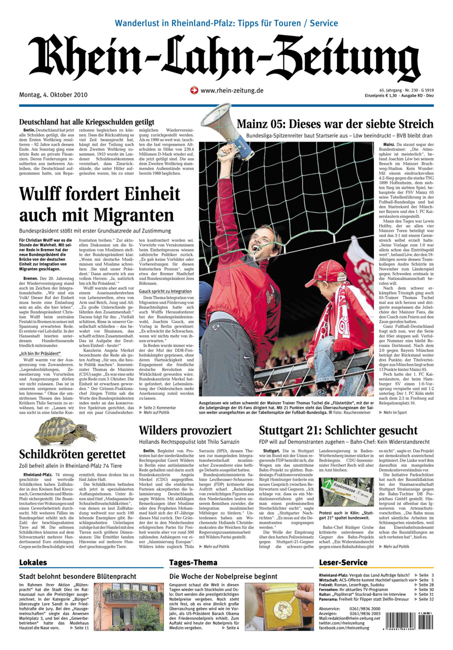 Rhein-Lahn-Zeitung Diez (Archiv) vom Montag, 04.10.2010