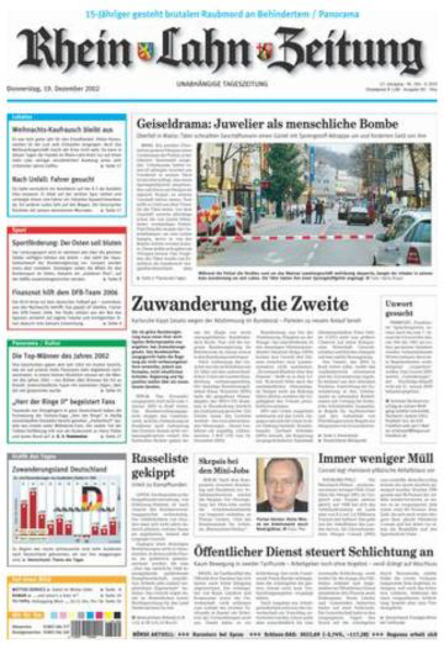 Rhein-Lahn-Zeitung Diez (Archiv) vom Donnerstag, 19.12.2002