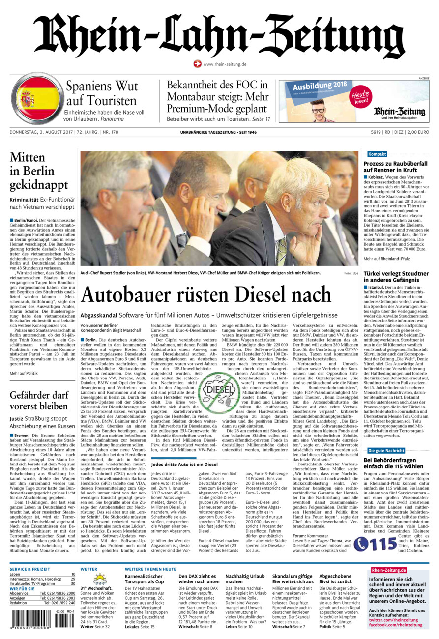 Rhein-Lahn-Zeitung Diez (Archiv) vom Donnerstag, 03.08.2017