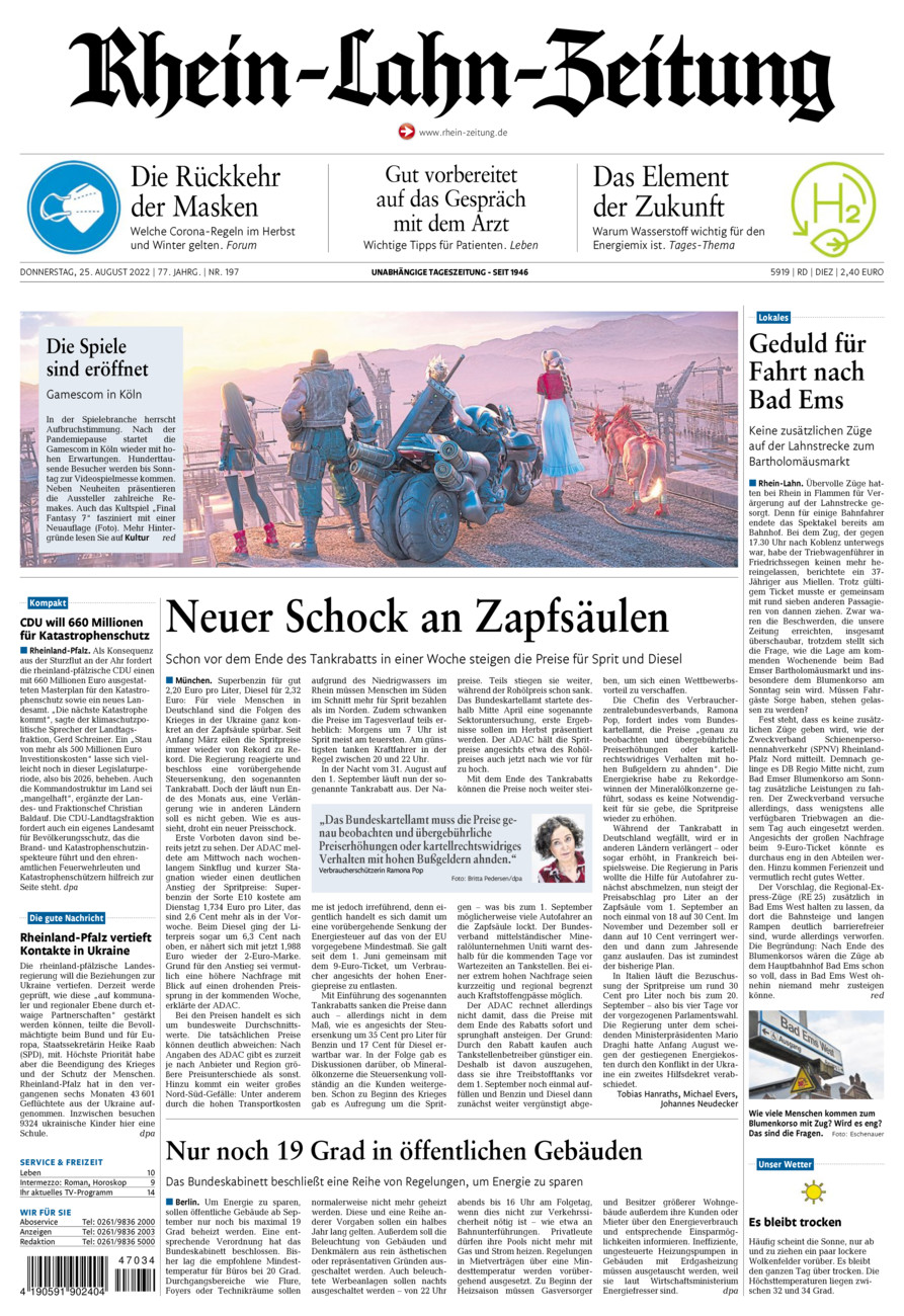 Rhein-Lahn-Zeitung Diez (Archiv) vom Donnerstag, 25.08.2022