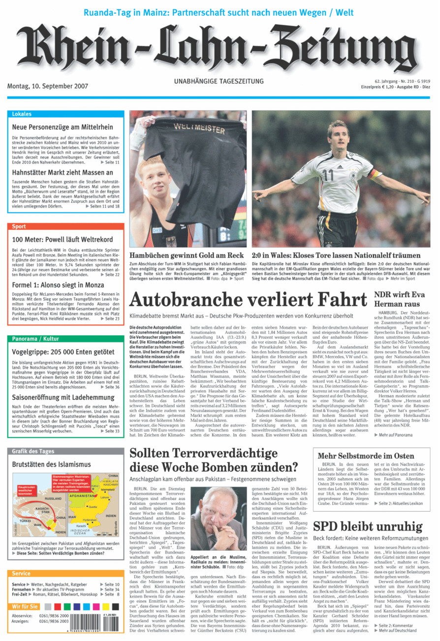 Rhein-Lahn-Zeitung Diez (Archiv) vom Montag, 10.09.2007
