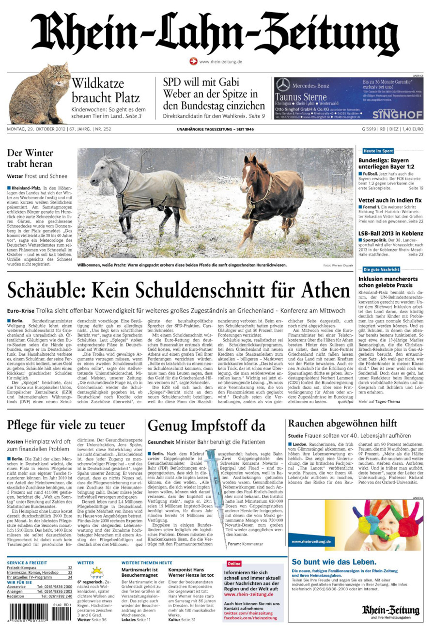 Rhein-Lahn-Zeitung Diez (Archiv) vom Montag, 29.10.2012