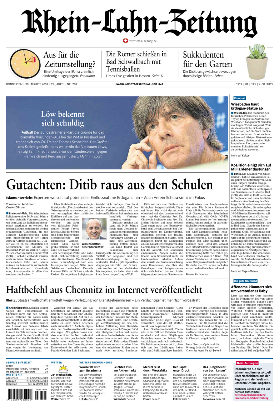 Rhein-Lahn-Zeitung Diez (Archiv) vom Donnerstag, 30.08.2018