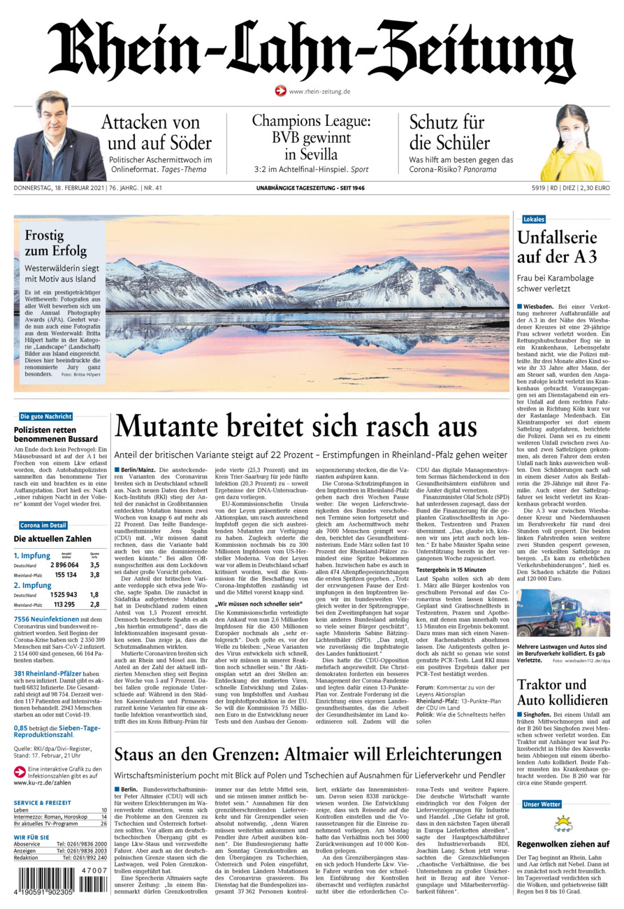 Rhein-Lahn-Zeitung Diez (Archiv) vom Donnerstag, 18.02.2021