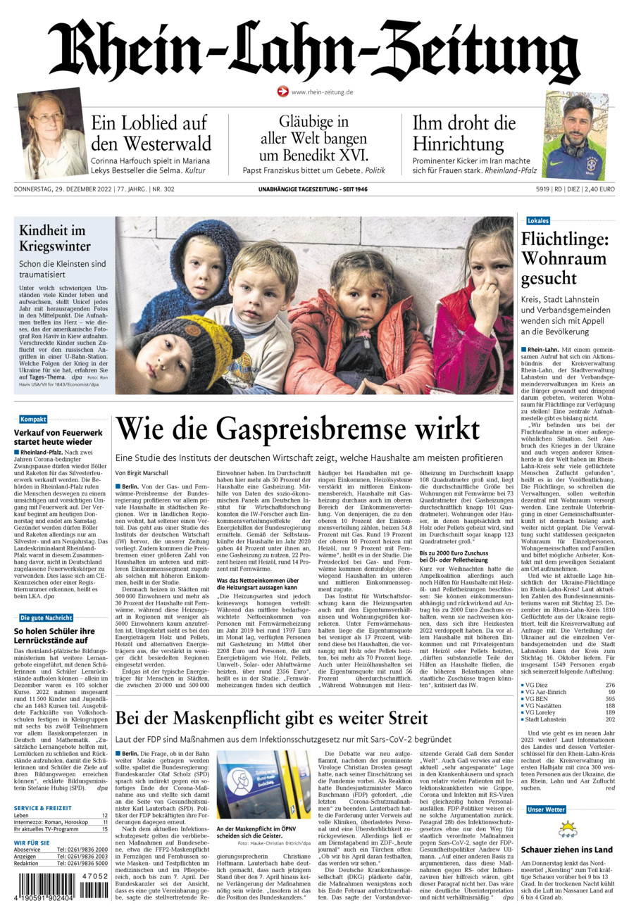 Rhein-Lahn-Zeitung Diez (Archiv) vom Donnerstag, 29.12.2022