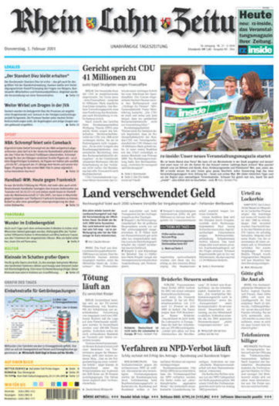 Rhein-Lahn-Zeitung Diez (Archiv) vom Donnerstag, 01.02.2001