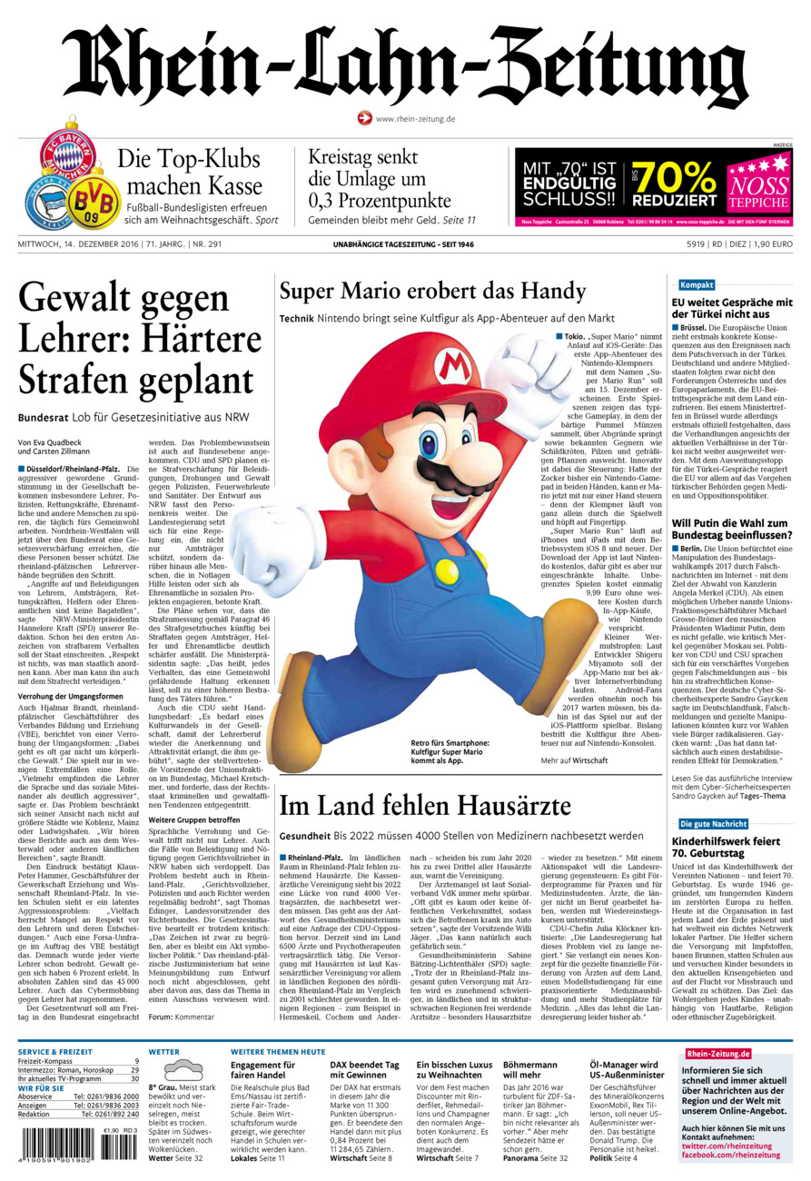 Rhein-Lahn-Zeitung Diez (Archiv) vom Mittwoch, 14.12.2016