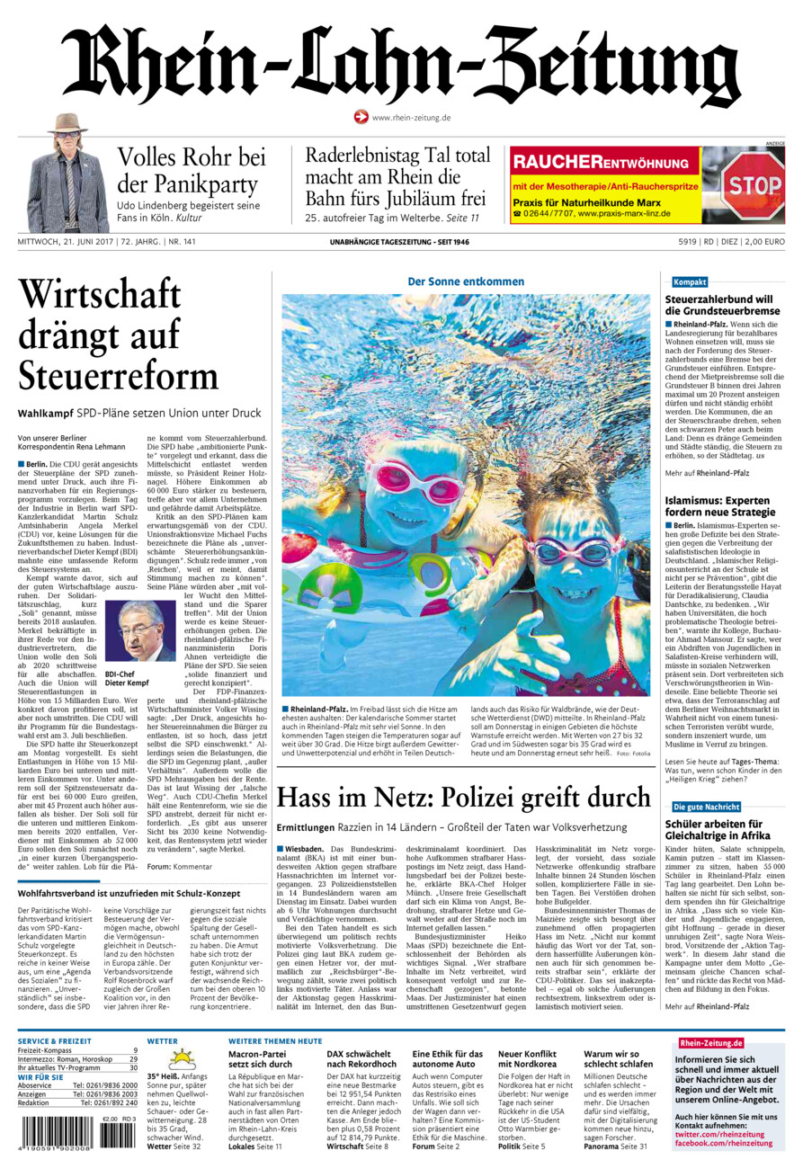 Rhein-Lahn-Zeitung Diez (Archiv) vom Mittwoch, 21.06.2017