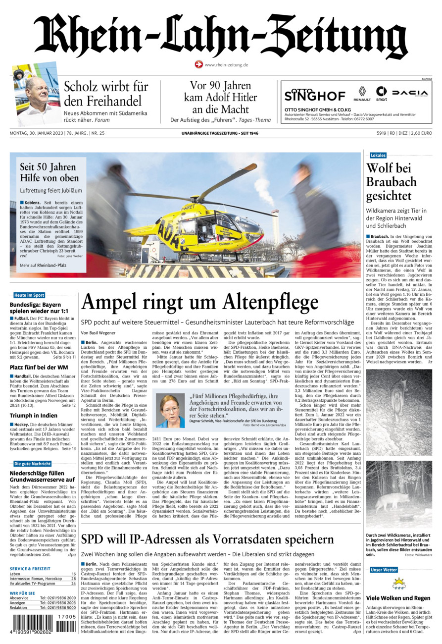 Rhein-Lahn-Zeitung Diez (Archiv) vom Montag, 30.01.2023