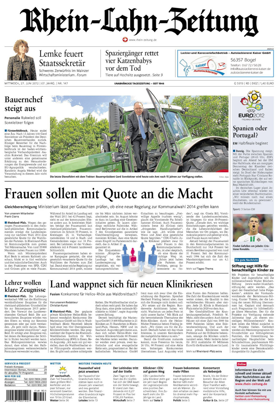 Rhein-Lahn-Zeitung Diez (Archiv) vom Mittwoch, 27.06.2012