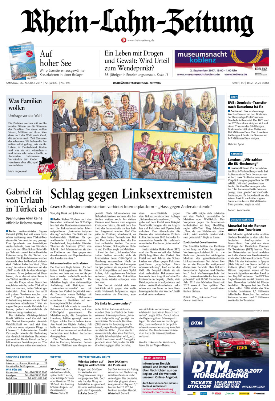 Rhein-Lahn-Zeitung Diez (Archiv) vom Samstag, 26.08.2017