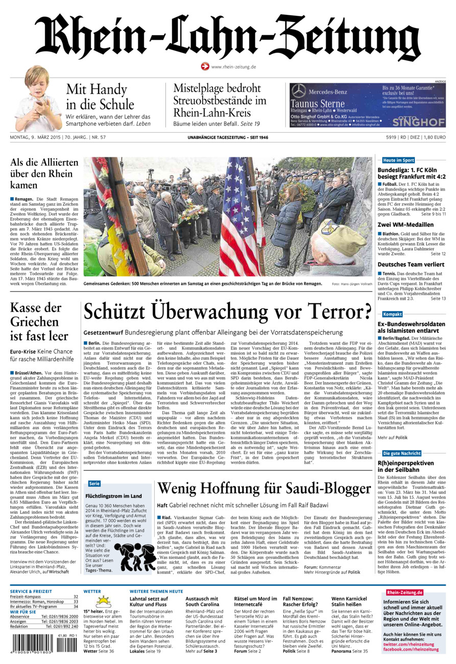 Rhein-Lahn-Zeitung Diez (Archiv) vom Montag, 09.03.2015
