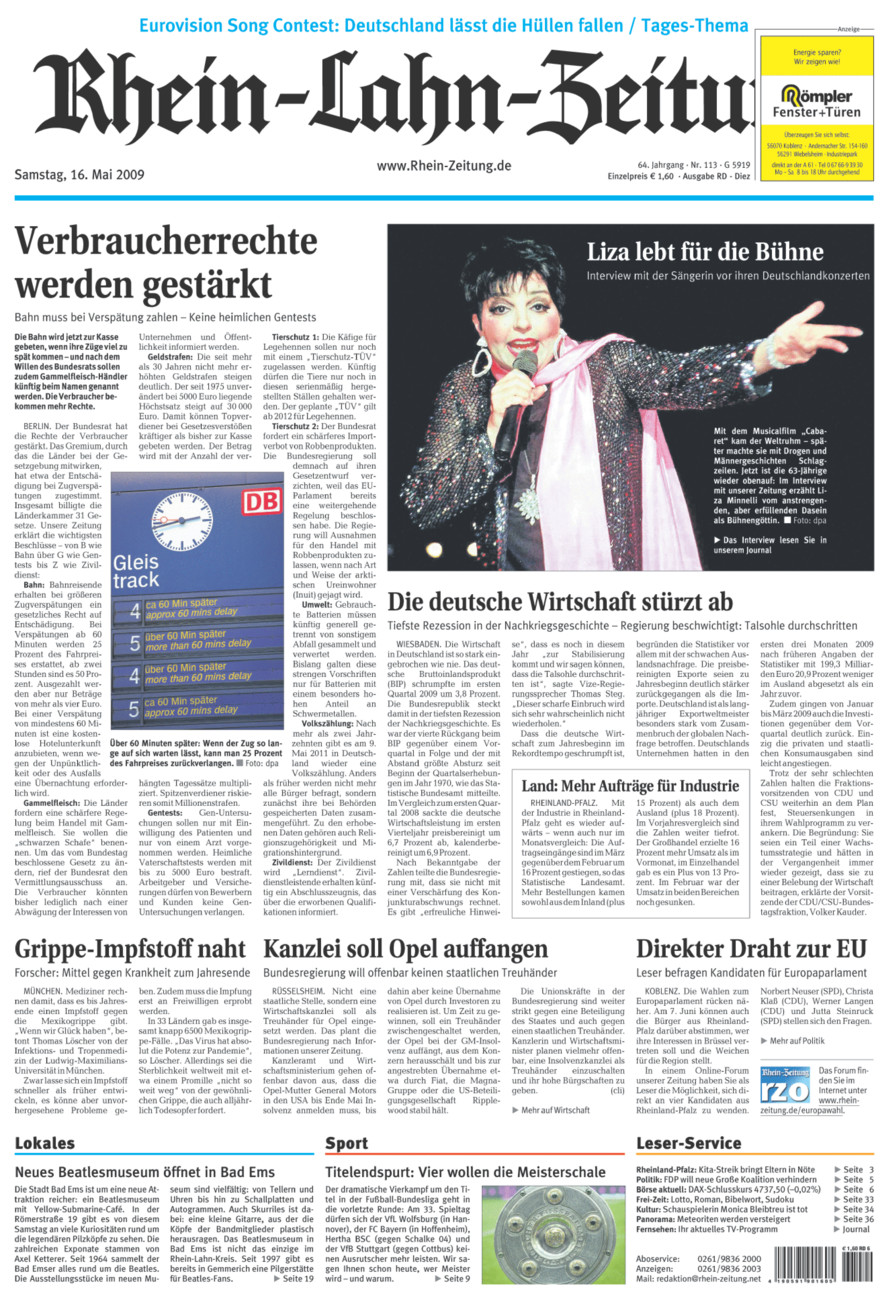 Rhein-Lahn-Zeitung Diez (Archiv) vom Samstag, 16.05.2009