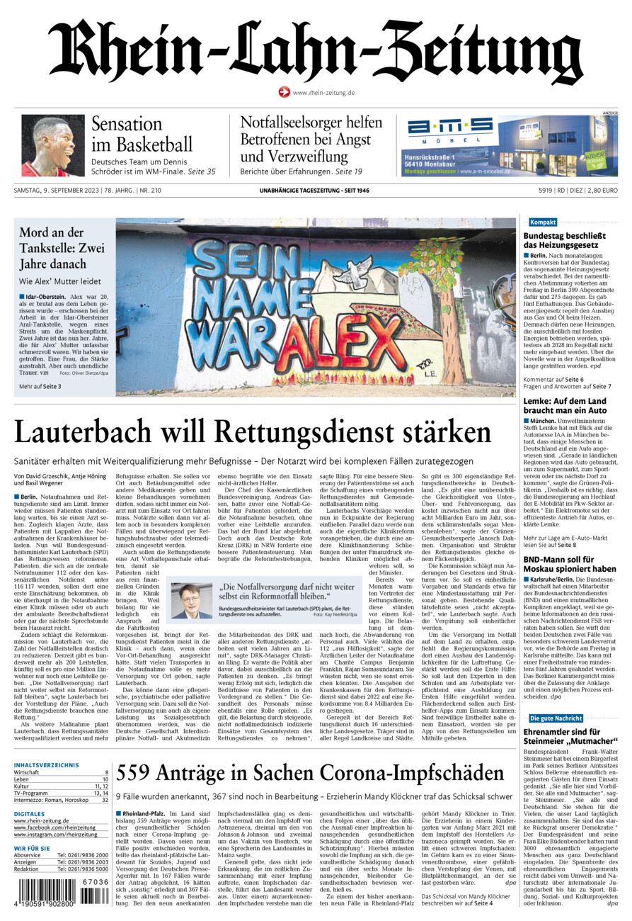 Rhein-Lahn-Zeitung Diez (Archiv) vom Samstag, 09.09.2023