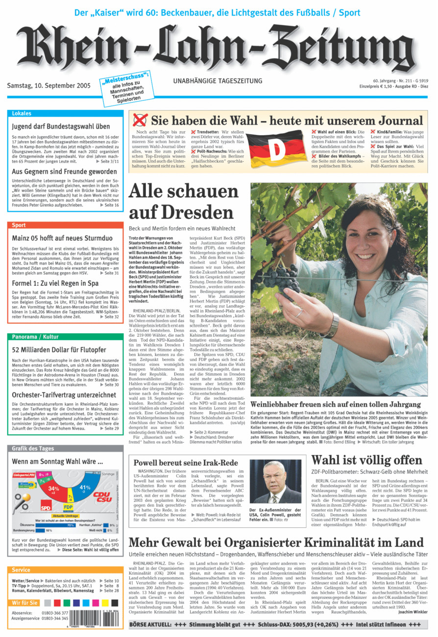 Rhein-Lahn-Zeitung Diez (Archiv) vom Samstag, 10.09.2005