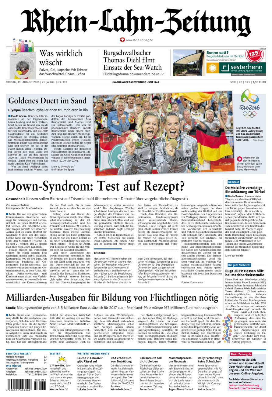 Rhein-Lahn-Zeitung Diez (Archiv) vom Freitag, 19.08.2016
