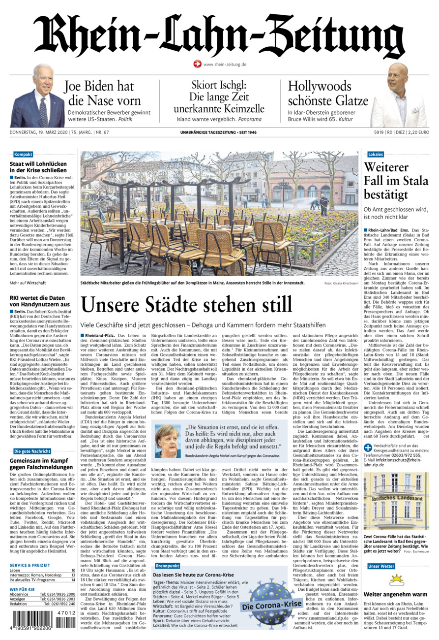 Rhein-Lahn-Zeitung Diez (Archiv) vom Donnerstag, 19.03.2020