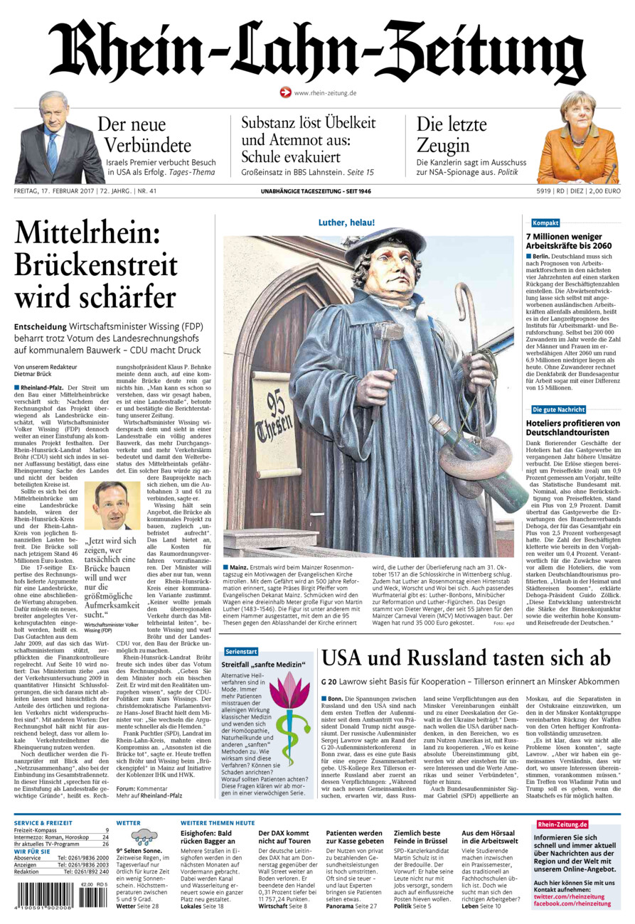 Rhein-Lahn-Zeitung Diez (Archiv) vom Freitag, 17.02.2017