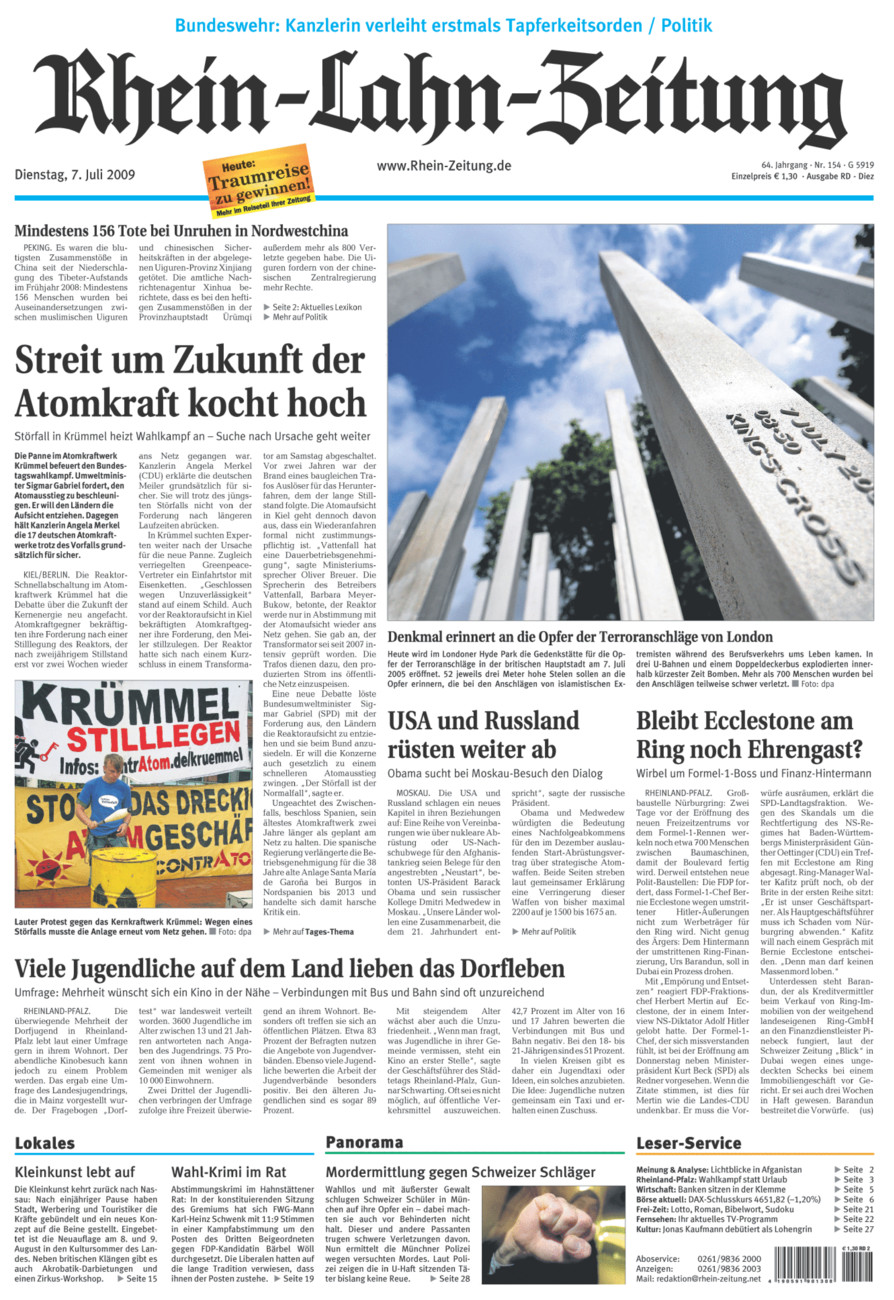 Rhein-Lahn-Zeitung Diez (Archiv) vom Dienstag, 07.07.2009
