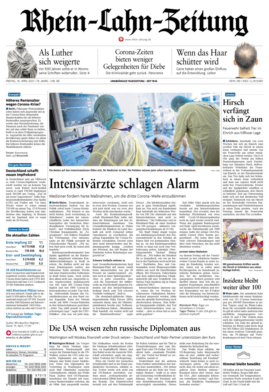 Rhein-Lahn-Zeitung Diez (Archiv) vom Freitag, 16.04.2021