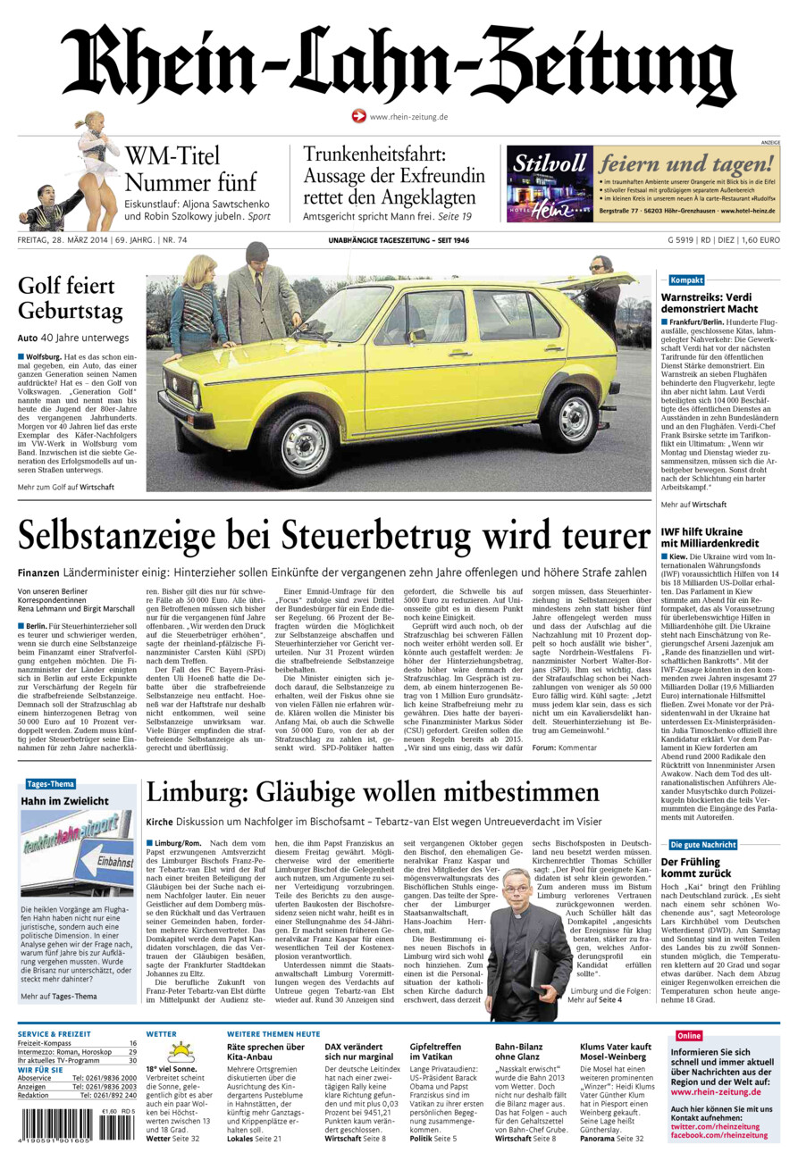 Rhein-Lahn-Zeitung Diez (Archiv) vom Freitag, 28.03.2014