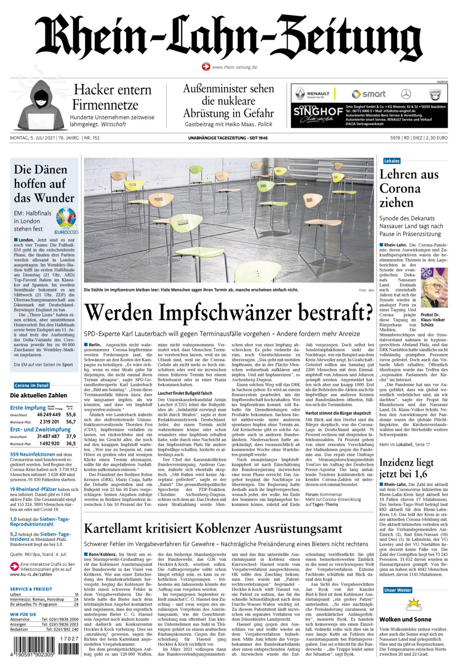 Rhein-Lahn-Zeitung Diez (Archiv) vom Montag, 05.07.2021