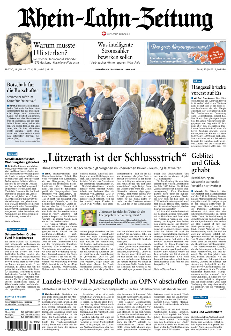 Rhein-Lahn-Zeitung Diez (Archiv) vom Freitag, 13.01.2023