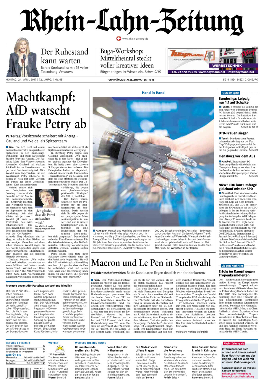 Rhein-Lahn-Zeitung Diez (Archiv) vom Montag, 24.04.2017