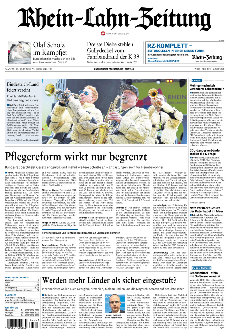 Rhein-Lahn-Zeitung Diez (Archiv) vom Samstag, 17.06.2023