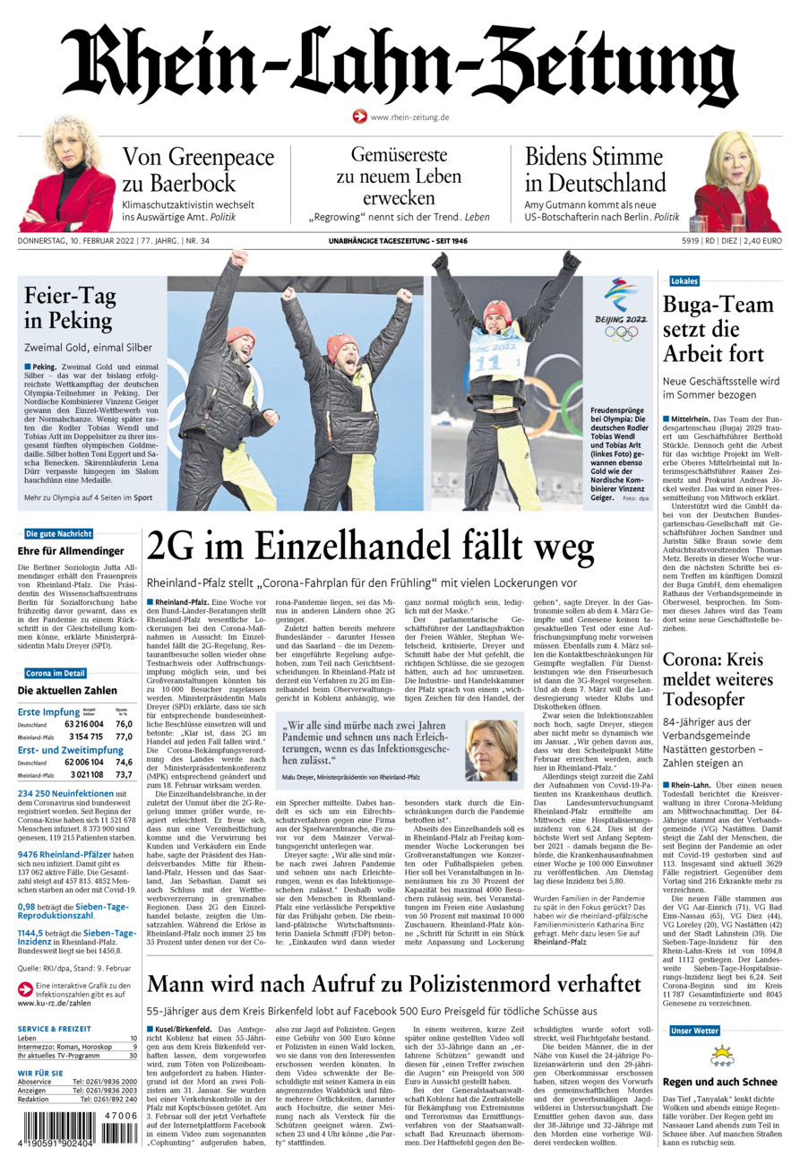 Rhein-Lahn-Zeitung Diez (Archiv) vom Donnerstag, 10.02.2022