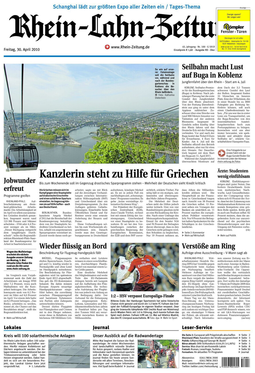 Rhein-Lahn-Zeitung Diez (Archiv) vom Freitag, 30.04.2010