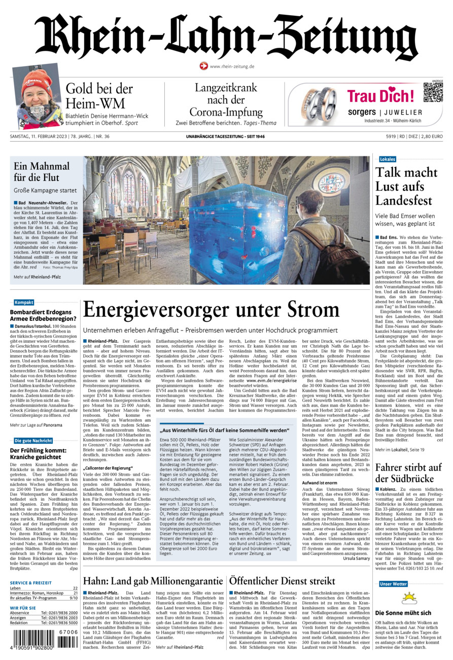 Rhein-Lahn-Zeitung Diez (Archiv) vom Samstag, 11.02.2023