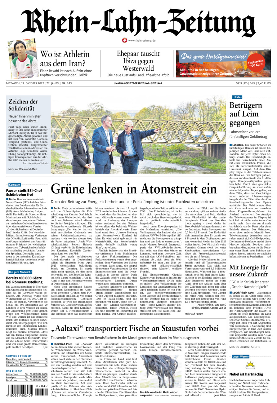 Rhein-Lahn-Zeitung Diez (Archiv) vom Mittwoch, 19.10.2022