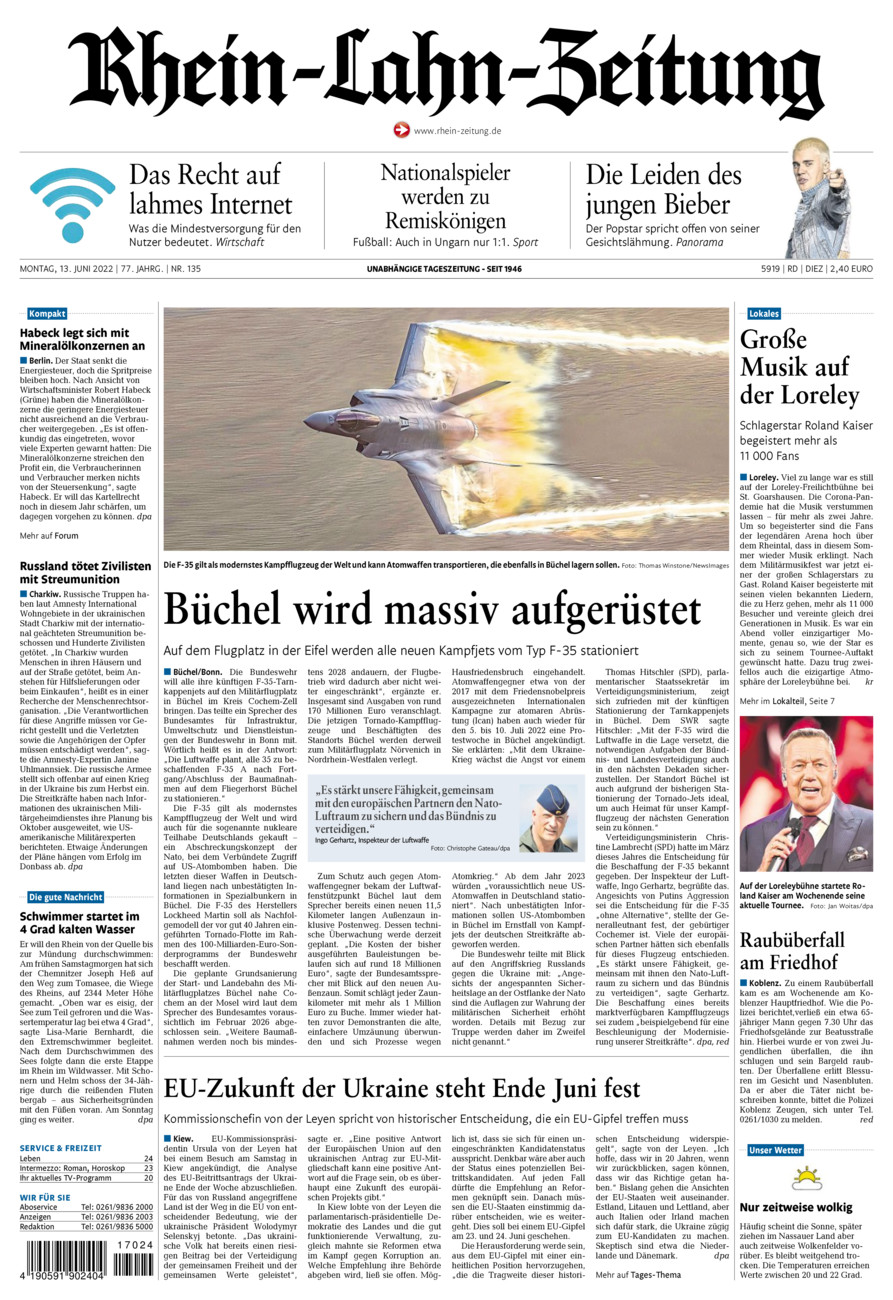 Rhein-Lahn-Zeitung Diez (Archiv) vom Montag, 13.06.2022