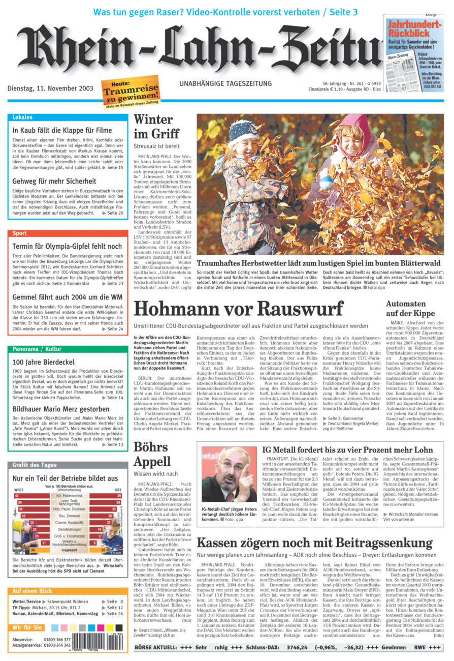 Rhein-Lahn-Zeitung Diez (Archiv) vom Dienstag, 11.11.2003