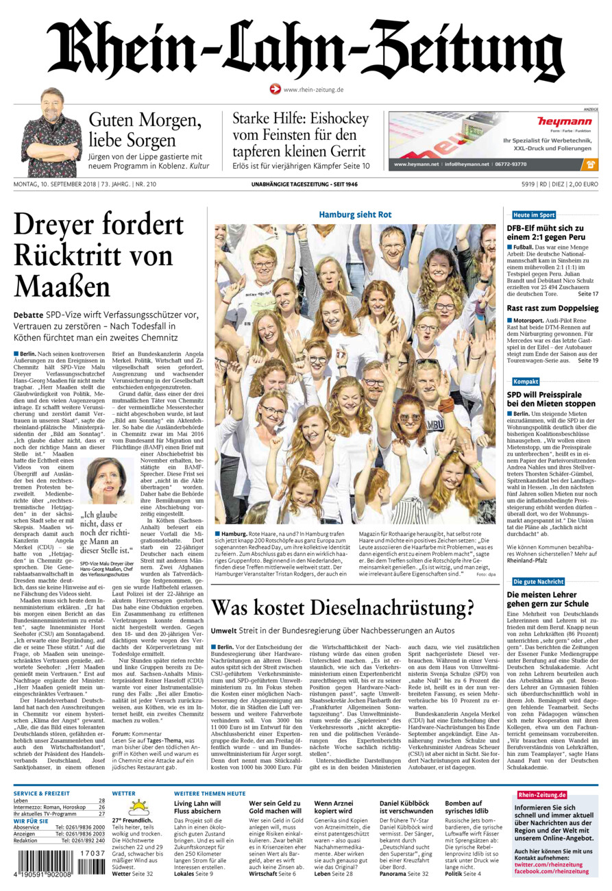 Rhein-Lahn-Zeitung Diez (Archiv) vom Montag, 10.09.2018